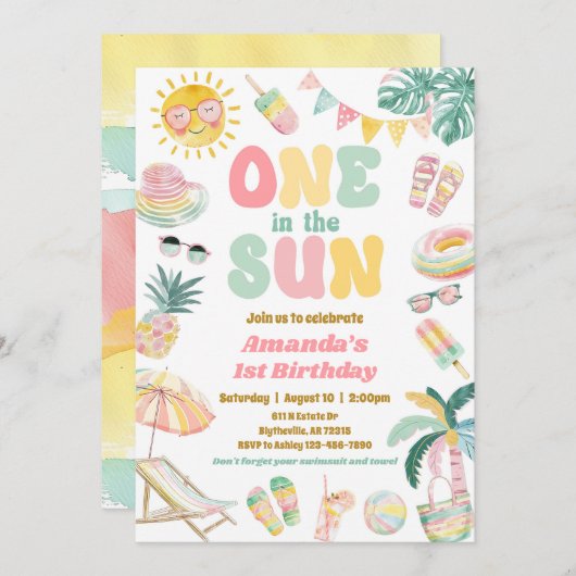 Invitation Un Dans L'Invitation Du Sun Pool Party (Devant / Derrière)