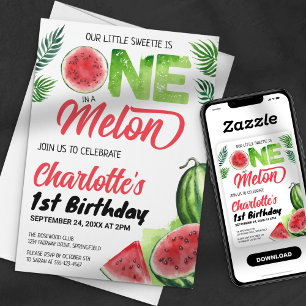 Invitation Un dans un anniversaire Melon Aquarelle Pastèque 1