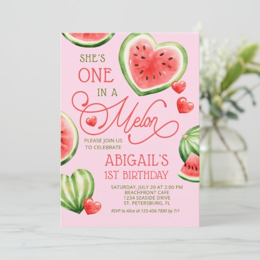 Invitation Un dans un Melon 1er anniversaire (Debout devant)