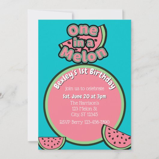 Invitation Un dans un melon, 1er anniversaire de pastèque lum (Devant)