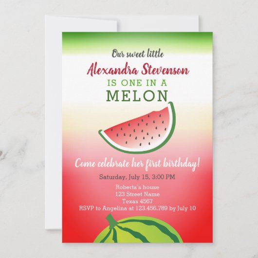 Invitation Un dans un Melon Anniversaire (Devant)