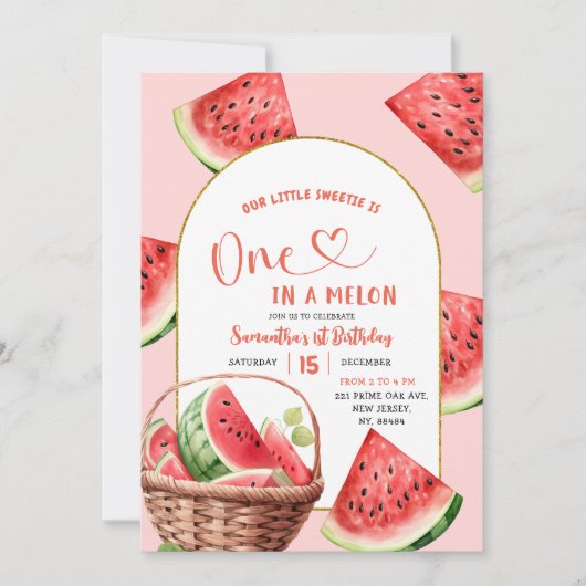 Invitation Un dans un Melon Etc Première Anniversaire (Devant)
