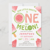 Invitation UN dans un Melon ! Fille Pastèque Rose 1er Anniver (Devant)