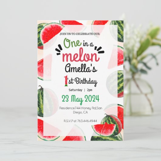 Invitation un dans un melon Filles premier anniversaire (Debout devant)