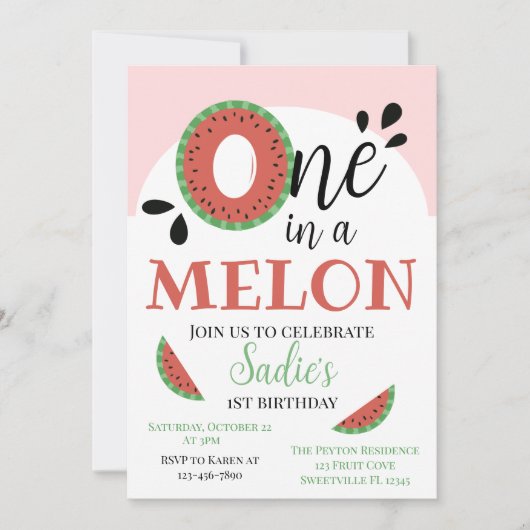 Invitation Un dans un Melon Girls Premier anniversaire (Devant)