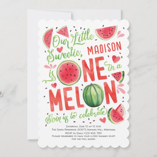 Invitation Un dans un Melon, mignon été Adorable 1er annivers (Devant)