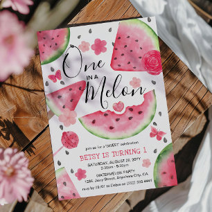 Invitation 'Un dans un Melon' Mignon Fille Pastèque 1er Anniv