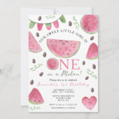 Invitation Un dans un melon Mignon fille pastèque 1er anniver (Devant)