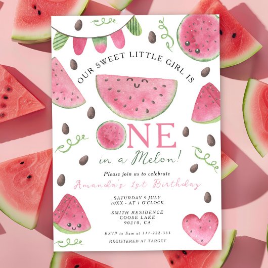 Invitation Un dans un melon Mignon fille pastèque 1er anniver