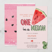 Invitation Un dans un melon | Pastèque | 1er anniversaire (Devant / Derrière)