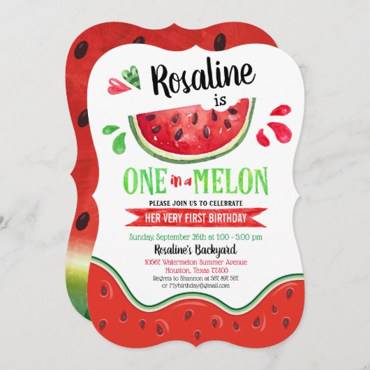 Invitation Un dans un melon Premier anniversaire (Devant / Derrière)