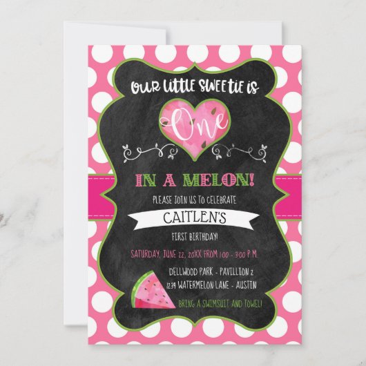 Invitation Un dans un Melon Premier anniversaire Watermelon r (Devant)