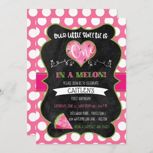 Invitation Un dans un Melon Premier anniversaire Watermelon r (Devant / Derrière)