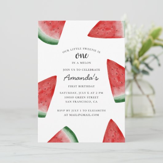 Invitation Un dans un melon. Première fête de la pastèque (Debout devant)