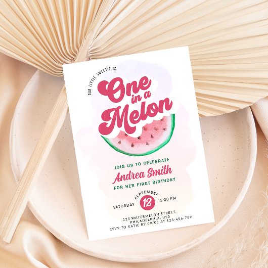 Invitation Un dans un melon rose aquarelle premier anniversai