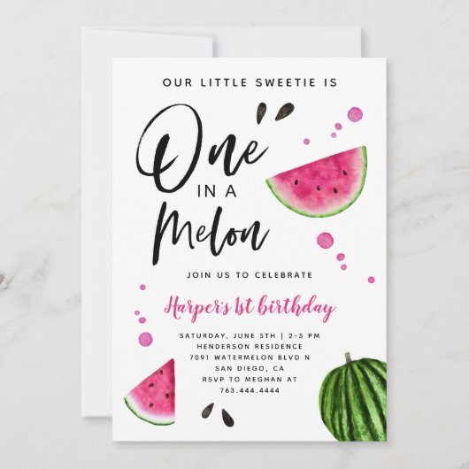 Invitation Un dans un Melon Watermelon 1er Birthday Party Inv (Devant)