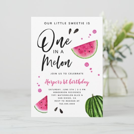 Invitation Un dans un Melon Watermelon 1er Birthday Party Inv (Debout devant)