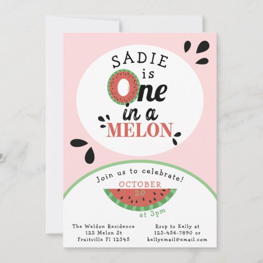 Invitation Un dans un Melon Watermelon Girls premier annivers (Devant)