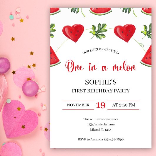 Invitation Un dans un Melon Watermelon Premier anniversaire
