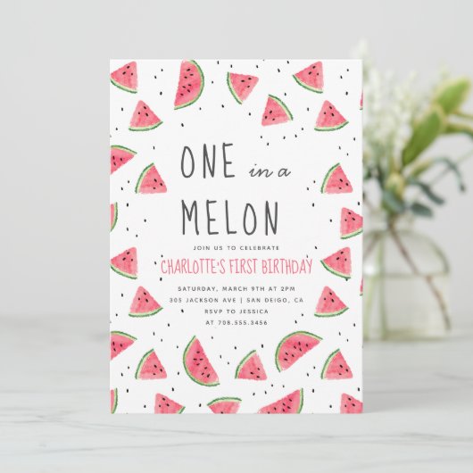 Invitation Un dans un Melon Watermelon Première fête d'annive (Debout devant)