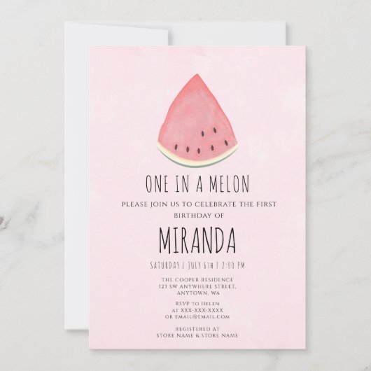 Invitation Un dans un Melon Watermelon Première fête d'annive (Devant)
