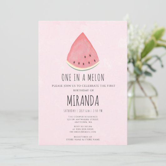 Invitation Un dans un Melon Watermelon Première fête d'annive (Debout devant)