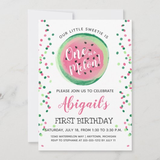 Invitation Un dans un Melon Watermelon Première fête d'annive (Devant)