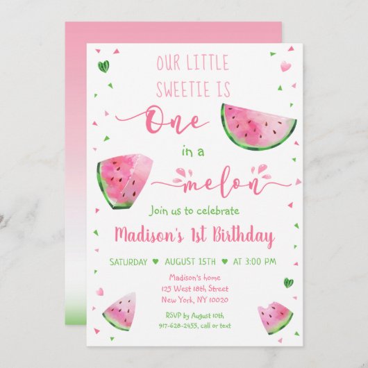Invitation Un Dans Un Melon Watermelon Rose Green Anniversair (Devant / Derrière)