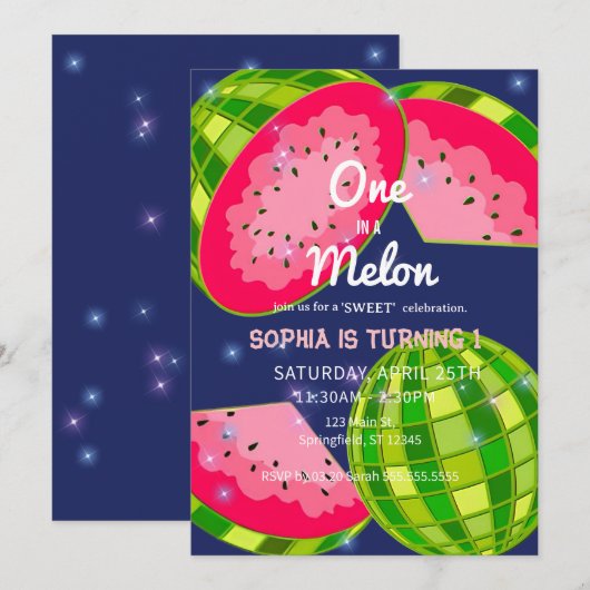 Invitation Un dans une pastèque ! 1ère fête d'anniversaire (Devant / Derrière)