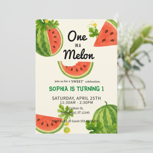 Invitation Un dans une pastèque ! 1ère fête d'anniversaire (Debout devant)