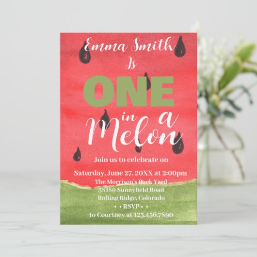Invitation Un dans une pastèque Melon 1er anniversaire (Debout devant)