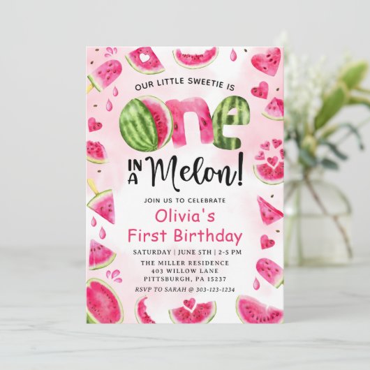 Invitation Un dans une pastèque Melon 1er anniversaire (Debout devant)