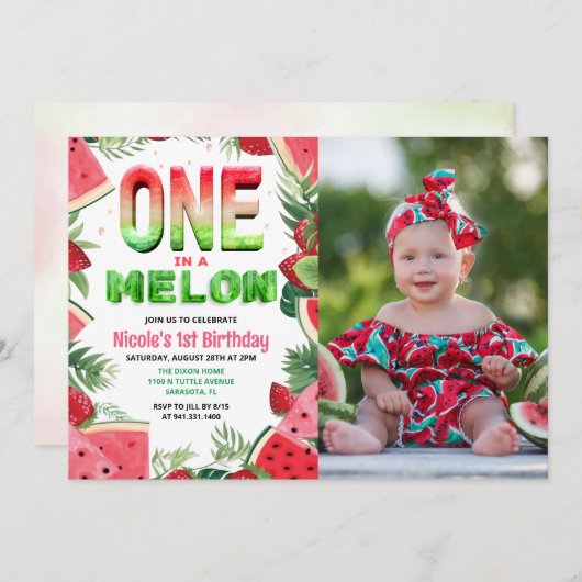 Invitation Un dans une pastèque Melon 1er anniversaire Photo (Devant / Derrière)