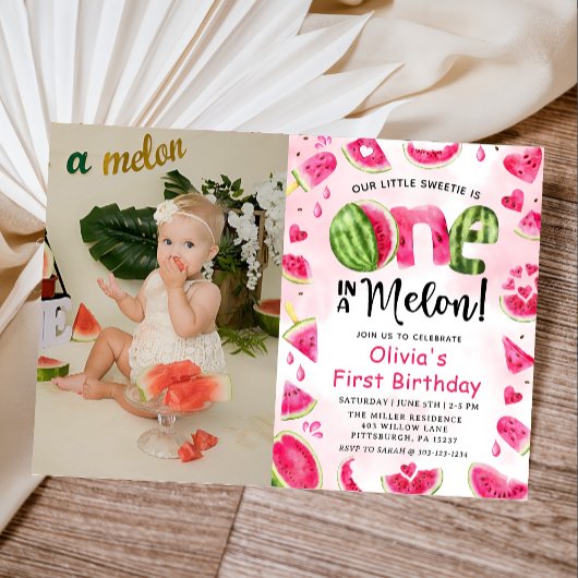 Invitation Un dans une pastèque Melon 1er anniversaire Photo
