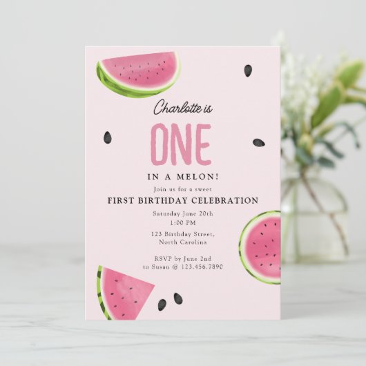 Invitation Un dans une pastèque Melon Anniversaire d'été (Debout devant)