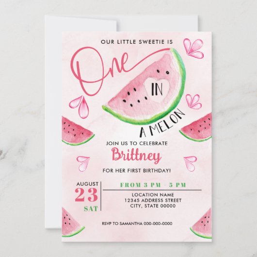 Invitation Un dans une pastèque Melon Aquarelle Anniversaire (Devant)