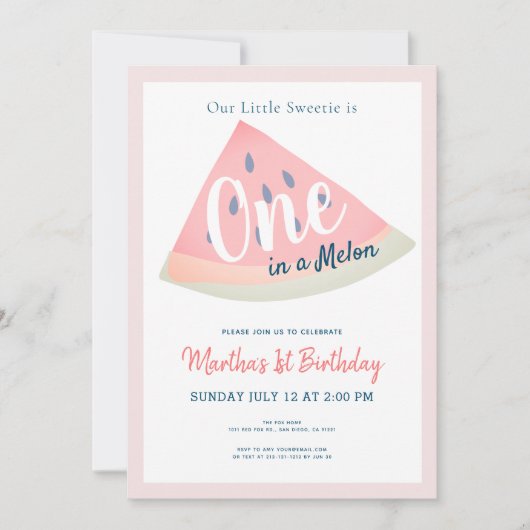Invitation Un dans une pastèque Melon Blanc 1er anniversaire (Devant)