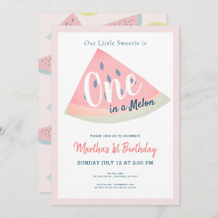 Invitation Un dans une pastèque Melon Blanc 1er anniversaire