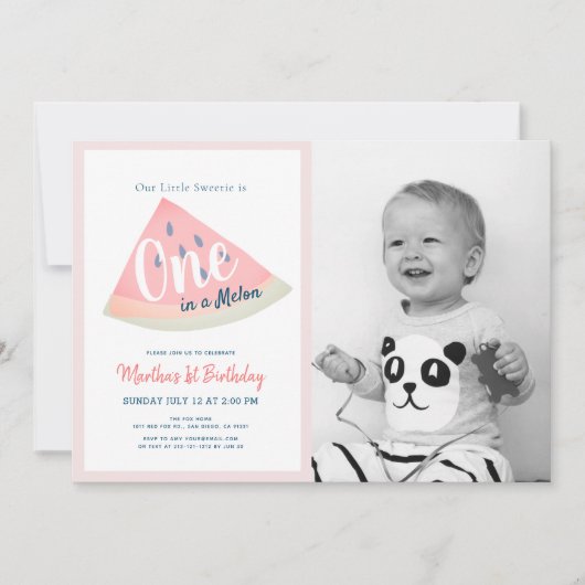 Invitation Un dans une pastèque Melon Blanc 1er anniversaire  (Devant)