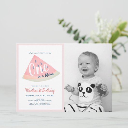 Invitation Un dans une pastèque Melon Blanc 1er anniversaire (Debout devant)