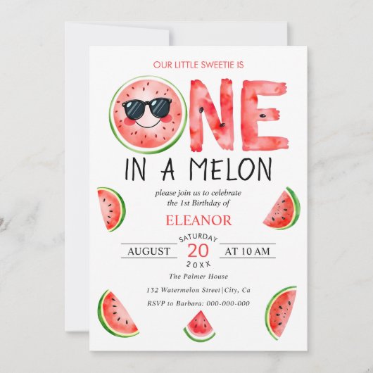 Invitation Un dans une pastèque melon été 1er anniversaire (Devant)