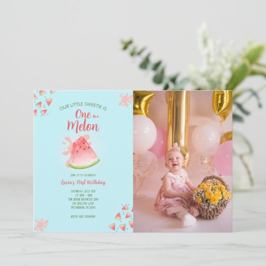 Invitation Un dans une pastèque Melon Photo d'anniversaire (Debout devant)