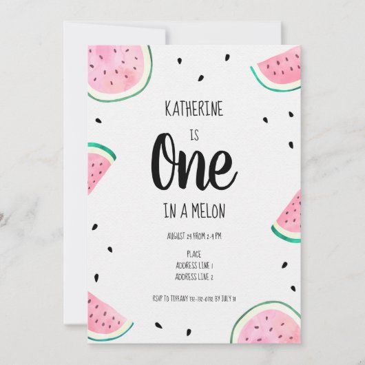 Invitation Un dans une pastèque Melon pour un premier anniver (Devant)