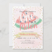 Invitation Un dans une pastèque Melon Rose fille 1er annivers (Devant)