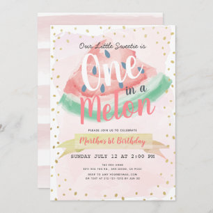 Invitation Un dans une pastèque Melon Rose fille 1er annivers