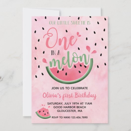 Invitation Un dans une pastèque Melon Watermelon 1er annivers (Devant)