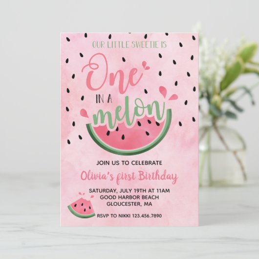 Invitation Un dans une pastèque Melon Watermelon 1er annivers (Debout devant)