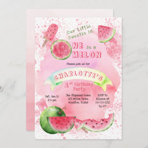 Invitation Un dans une pastèque rose melon 1er anniversaire