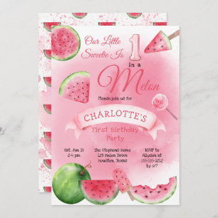 Invitation Un dans une pastèque rose melon 1er anniversaire