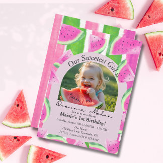 Invitation Un dans une photo de pastèque rose Melon Anniversa